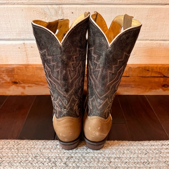 RockinLeather Men's Distressed Brown Narrow Square Toe Western Boot With Overlay - Picture 3 of 7